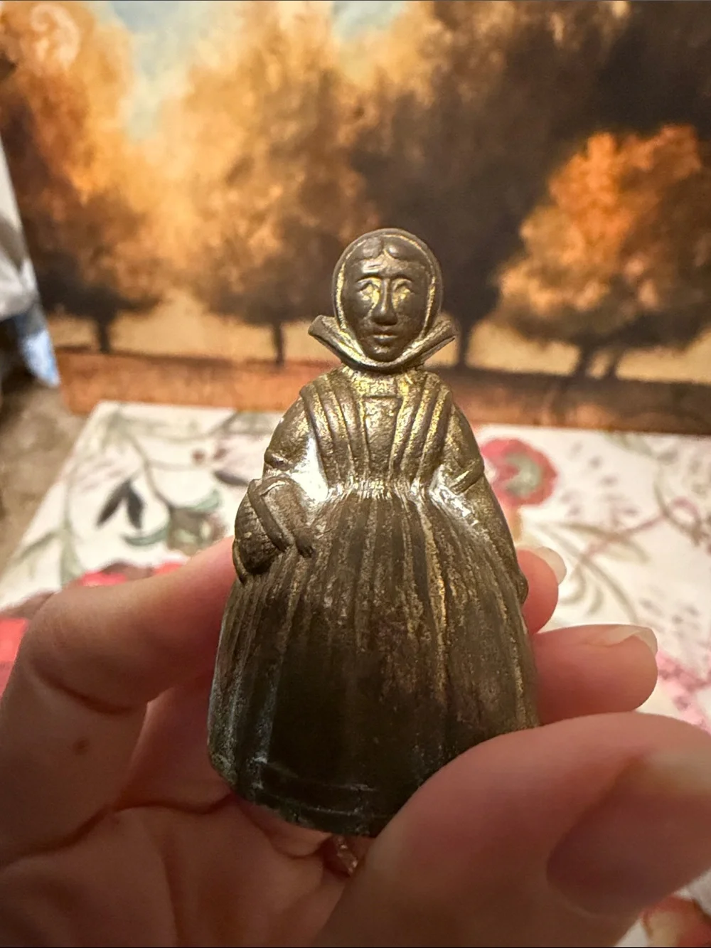 Brass Figurine Bell - Antique-Style Golden Brown Home Accent